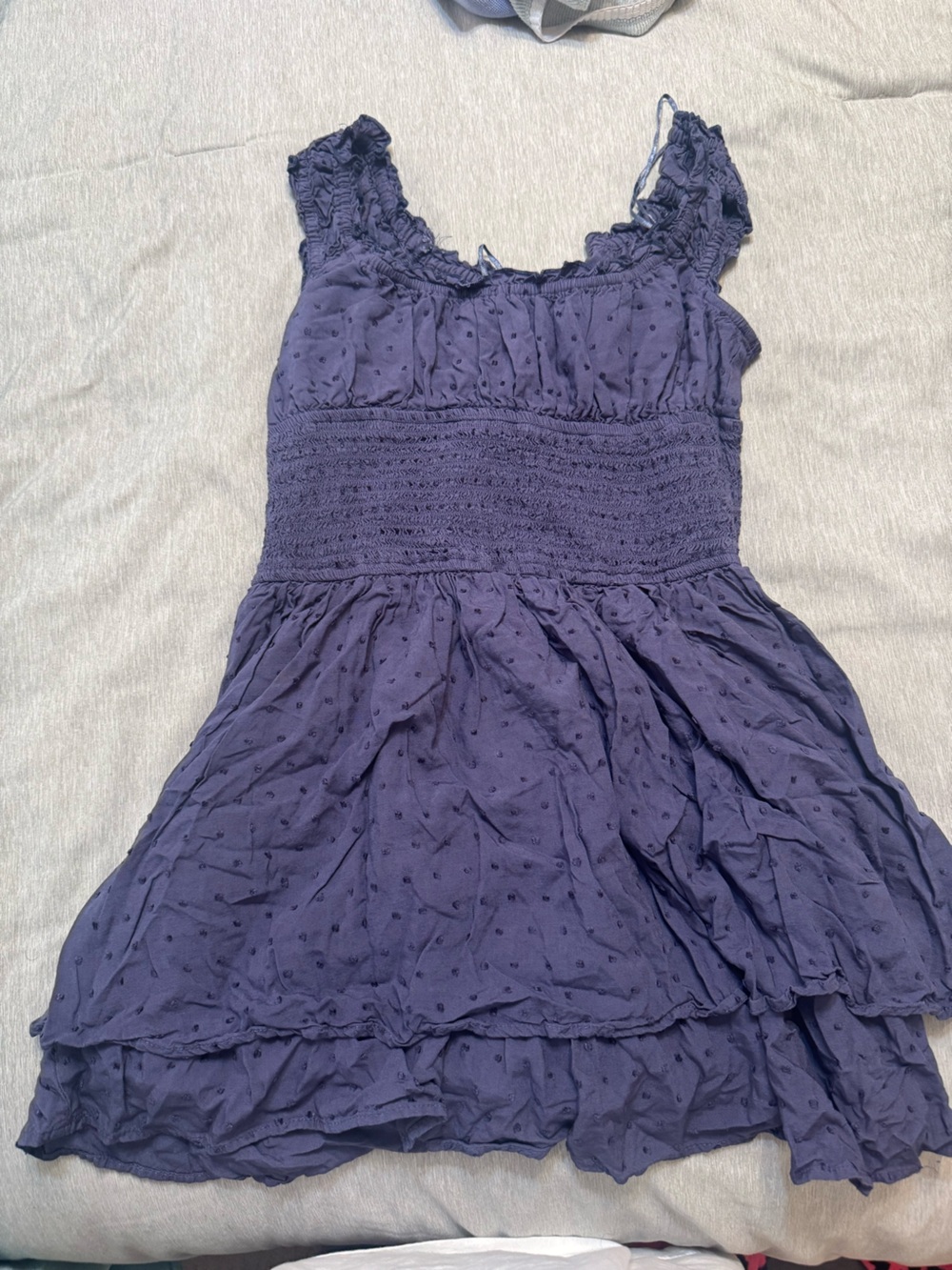 Smocked Waist Navy Dot Textured Romper